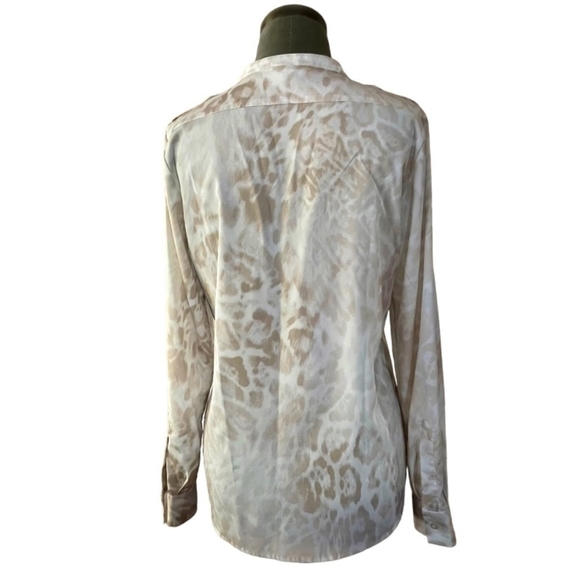 Women’s Blouse CALVIN KLEIN Animal Print Shirt V-neck Blouse Chiffon Shirt Top - Picture 6 of 8